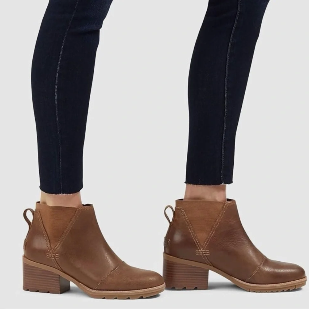 Sorel Women's Size 8 Cate Chelsea Bootie Waterproof Leather Brown Rain Boot - Picture 2 of 10